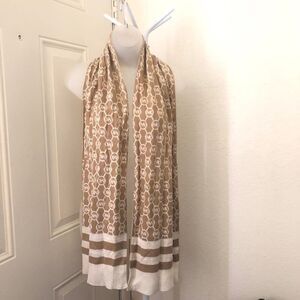 Reversible Michael Kors Brown white Monogram scarf stripes MK Logo